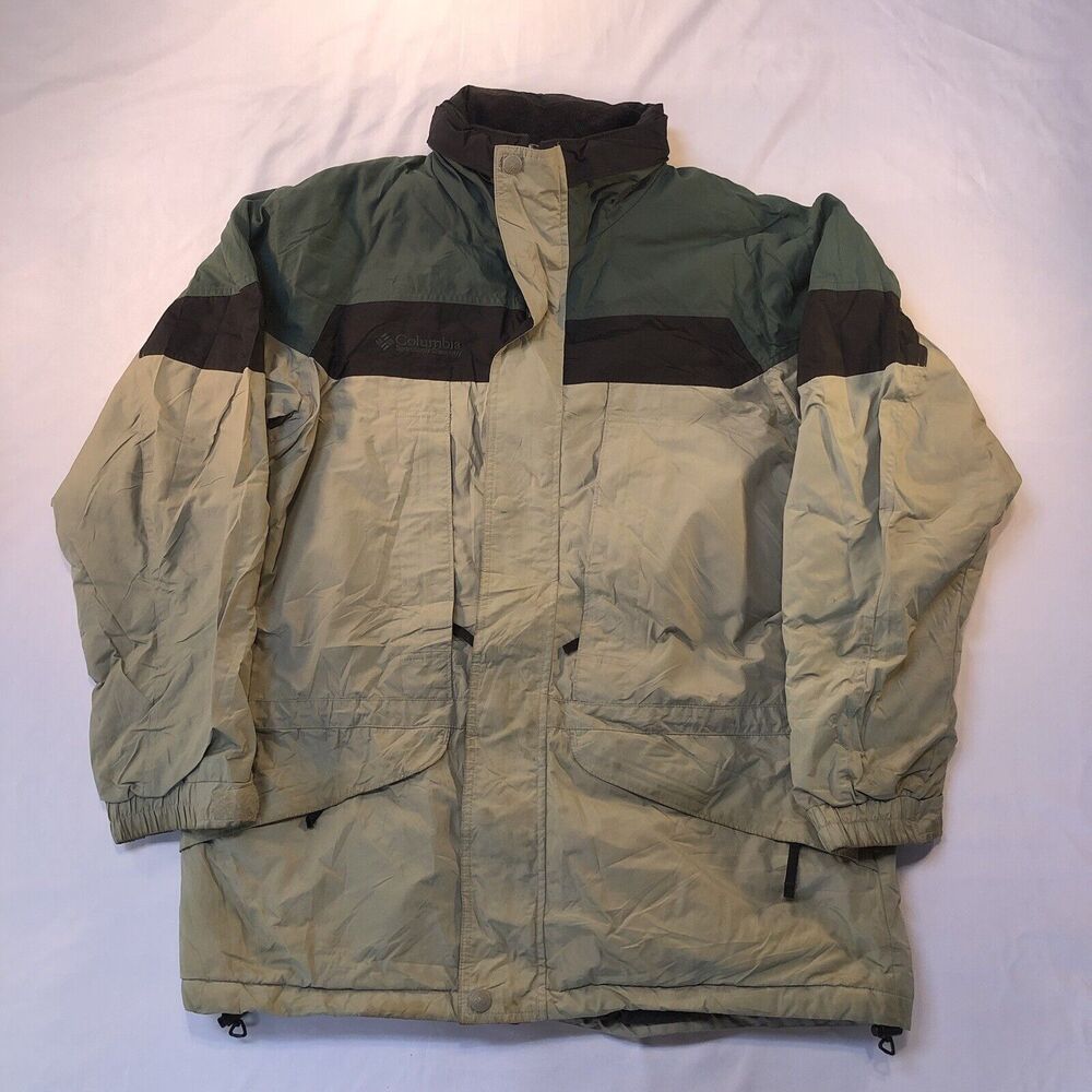 Columbia Sportswear Green Tan Colorblock Fleece Lined Winter Coat Men's Medium